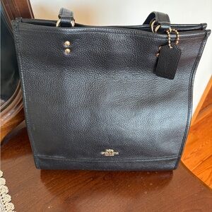 Coach Dempsey Tote Bag Black Leather Gold Accents